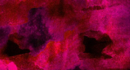 Magenta watercolor on black background. Creative dark pink paper texture water color painted...