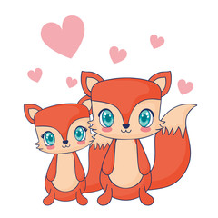 cute foxes couple characters vector illustration