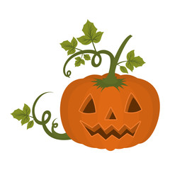 halloween pumpkin with face and leafs