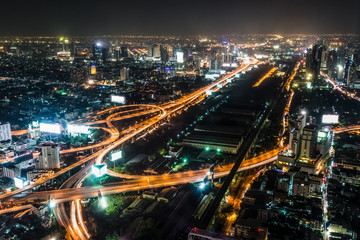 Fototapeta na wymiar High view night scene of Bangkok, Thailand
