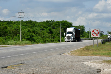 Escarcega; United Mexican States - may 17 2018 : truck on the road