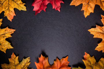 Naklejka na ściany i meble Fall Leaves Frame on black background