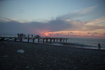 Exotic Paradise, sunset. Tourism and Vacations Concept. Resort. black sea Pier on the beach Batumi