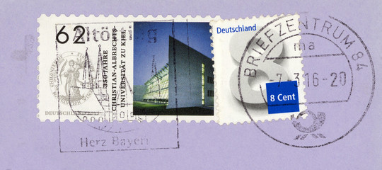Briefmarke stamp Umschlag envelope gestempelt lila purple 350 Jahre...