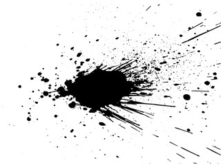 Black paint, ink splash, brushes ink droplets, blots. Black ink splatter background, isolated on white. Vector illustration