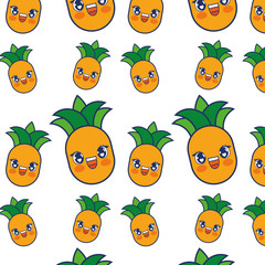 cute pineapple fruit kawaii pattern