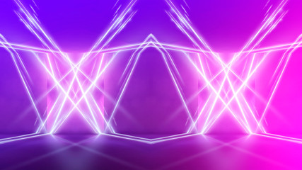 Naklejka premium Ultraviolet abstract light. Diode tape, light line. Violet and pink gradient. Modern background, neon light. Empty stage, spotlights, neon. Abstract light.