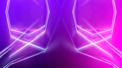 Ultraviolet abstract light. Diode tape, light line. Violet and pink gradient. Modern background, neon light. Empty stage, spotlights, neon. Abstract light.