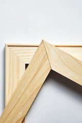 Wooden stretcher bars for canvas, edges of several types, corners closeup