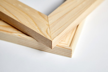 Wooden stretcher bars for canvas, edges of several types, corners closeup