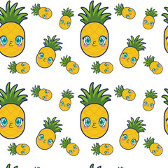 Fototapeta premium cute pineapple fruit kawaii pattern