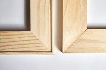 Wooden stretcher bars for canvas, edges of several types, corners closeup