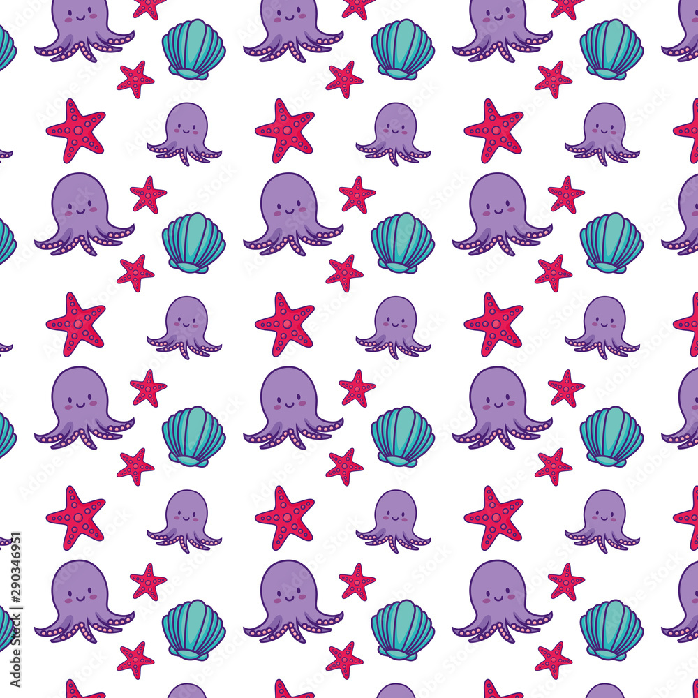 Poster cute octopus kawaii characters pattern