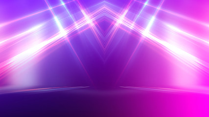 Ultraviolet abstract light. Diode tape, light line. Violet and pink gradient. Modern background, neon light. Empty stage, spotlights, neon. Abstract light.