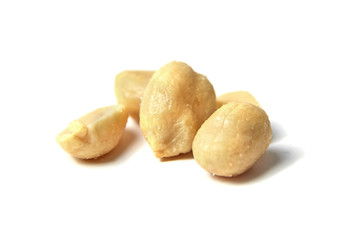 Peanuts isolated on white background. roasted  peeled peanuts, salted snack