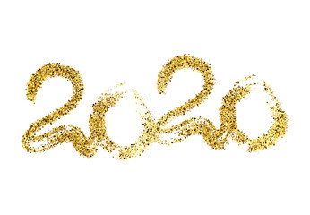 2020 gold glitter lettering and hand drawn numbers