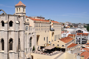 Fototapeta na wymiar Aerial view of Lisbon city from Santa Justa Lift (Carmo Lift). Lisbon, Portugal