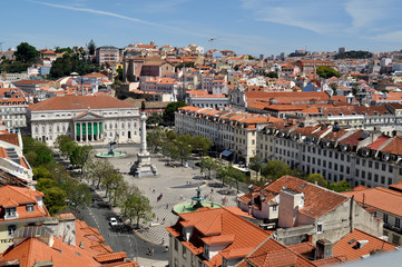 Aerial view of Lisbon city from Santa Justa Lift (Carmo Lift). Lisbon, Portugal