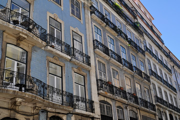 Fototapeta na wymiar Ceramic houses in Alfama - Lisbon’s oldest area. Lisbon, Portugal