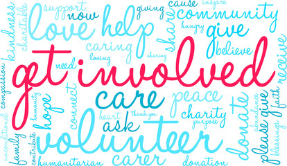Get Involved Word Cloud. on a white background. 