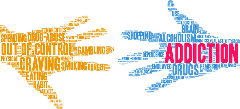 Addiction Word Cloud on a white background. 