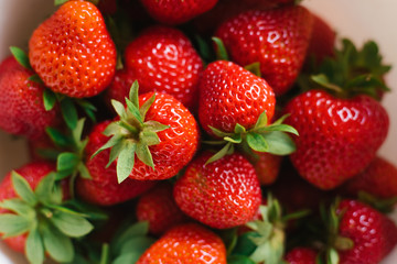 background of fresh organic strawberries, close-up