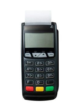 Top view shot of Credit card reader isolated on white background