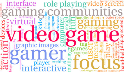 Video Game Word Cloud on a white background. 