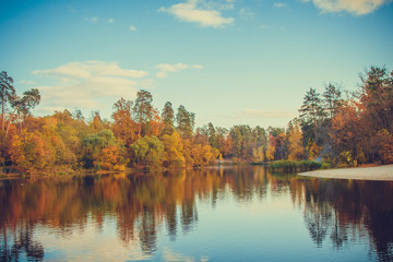 autumn landscape with lake and trees