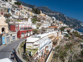 Fototapeta na wymiar Italy, may 2019: Beautiful view of the Positano city in Amalfi Coast