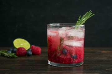 Berry and Rosemary Vodka Cocktail on the Rocks