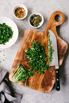Chopping board of ingredients