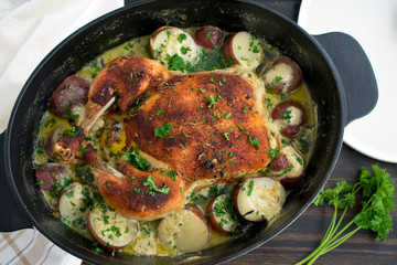 Creamy Lemon and Herb Pot Roasted Chicken