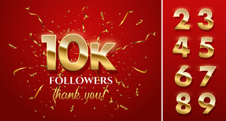 10k followers celebration vector banner with text and numbers set