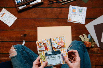 above view of a creative papercraft desckop