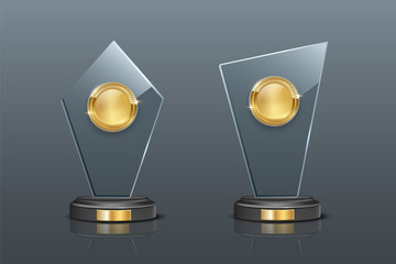 Glass award realistic vector illustration