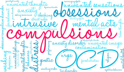 Compulsions with OCD Word Cloud on a white background.