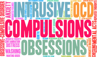 Compulsions with OCD Word Cloud on a white background.