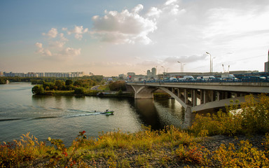 Fototapeta na wymiar Last sunny fantastic days in Moscow - Moscow River and Moscow Ring Road