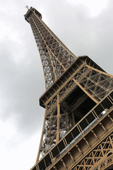 eiffel tower seen from below intentionally inclined in vertical