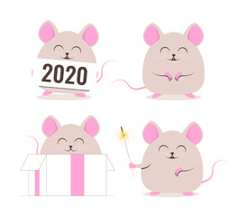 Cute Rat. Chinese New Year. Set of funny rats. Vector illustration