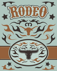 Rodeo Poster vector Design Longhorn Bull emblem.