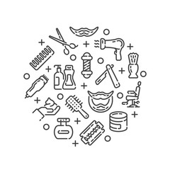 Line design with barbershop or hair salon elements isolated on white background. Vector illustration.