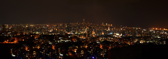 Fototapeta premium Beirut lights in the night, large picture overview of Beirut, capital of Lebanon