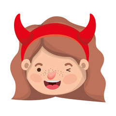 cute little girl head with devil costume