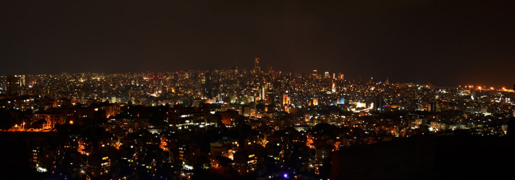 Beirut lights in the night, large picture overview of Beirut, capital of Lebanon