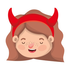 cute little girl head with devil costume