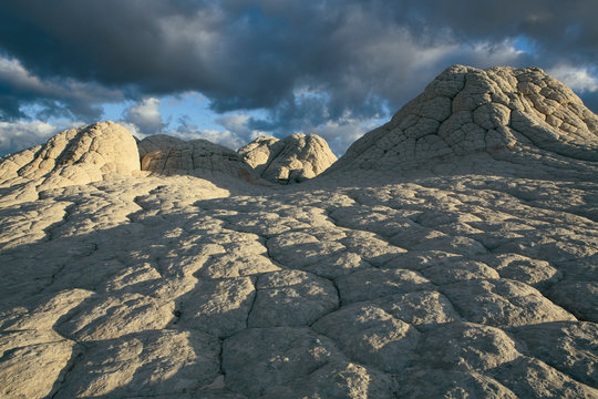 View of eroded sandstone rock formations at dawn, White Pocket, Arizona