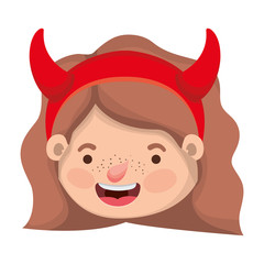 cute little girl head with devil costume