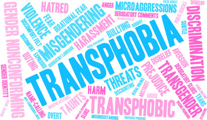 Transphobia Word Cloud on a white background. 